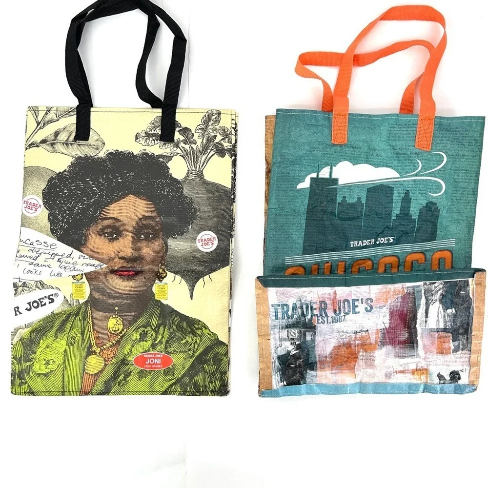 Trader Joe's Chicago Illinois and Tote Joni Jolene Limited Edition Shopping Bags